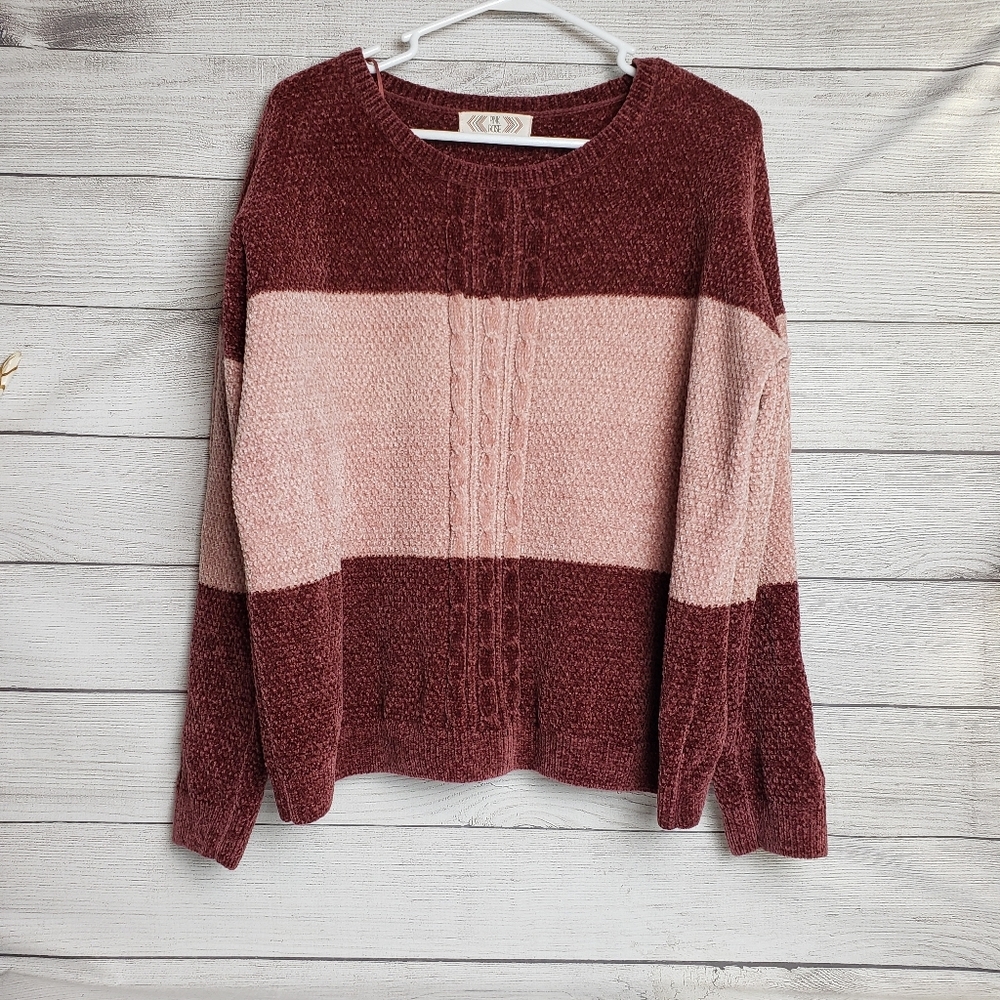 Pink Rose Women‎ Color Block Chenille Soft Sweater Sz XL